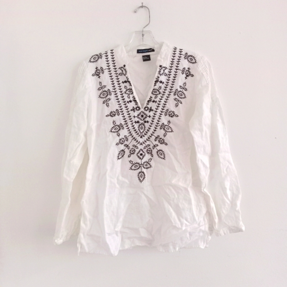 Saint Tropez West Linen Shirt Caftan Embroidered Top